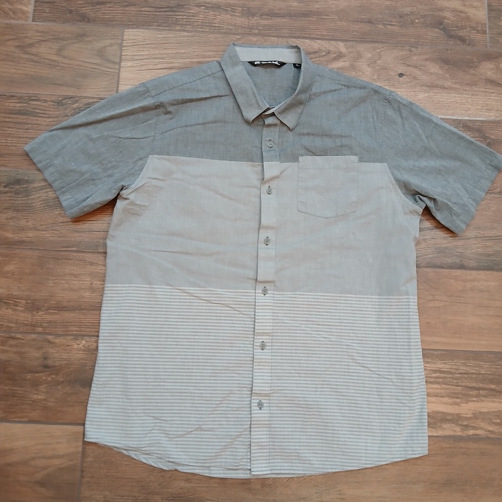 Travis Mathew Gray and Tan Casual Button Down Shirt